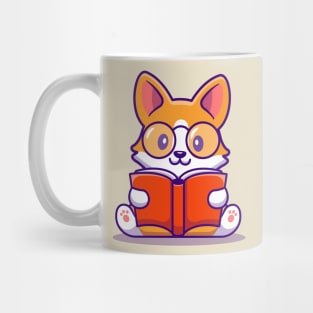 Cute Corgi Dog Reading Book Mug